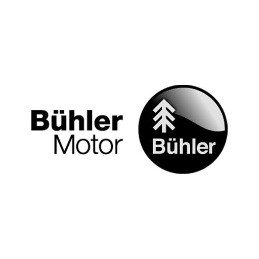 Bühler Motor Logo in Schwarz-Weiß, Firmenlogo für Motorenhersteller.