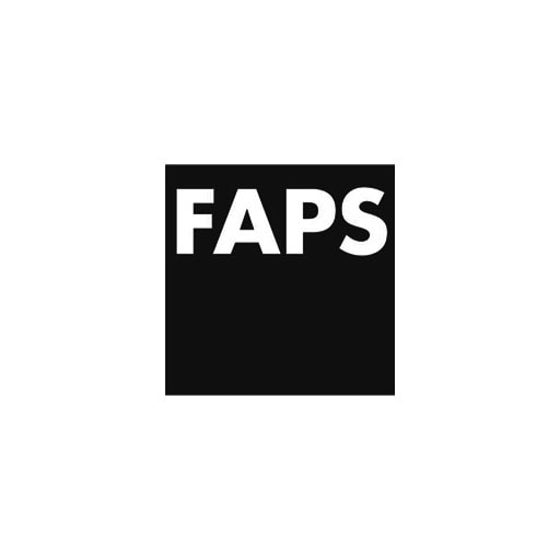 FAPS Logo in Schwarz und Weiß, modernes Design.