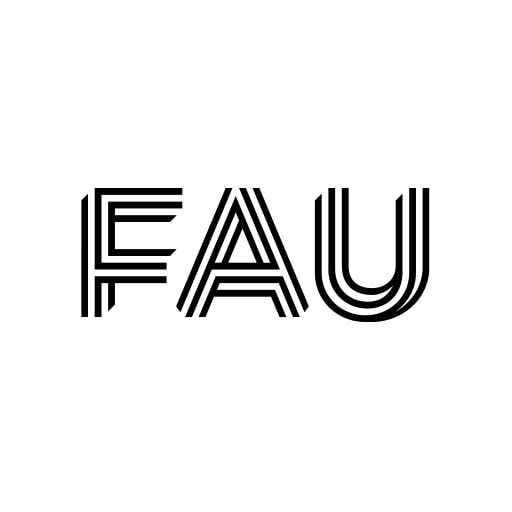 Fau Logo mit stilisierten schwarzen Linien auf weißem Hintergrund.