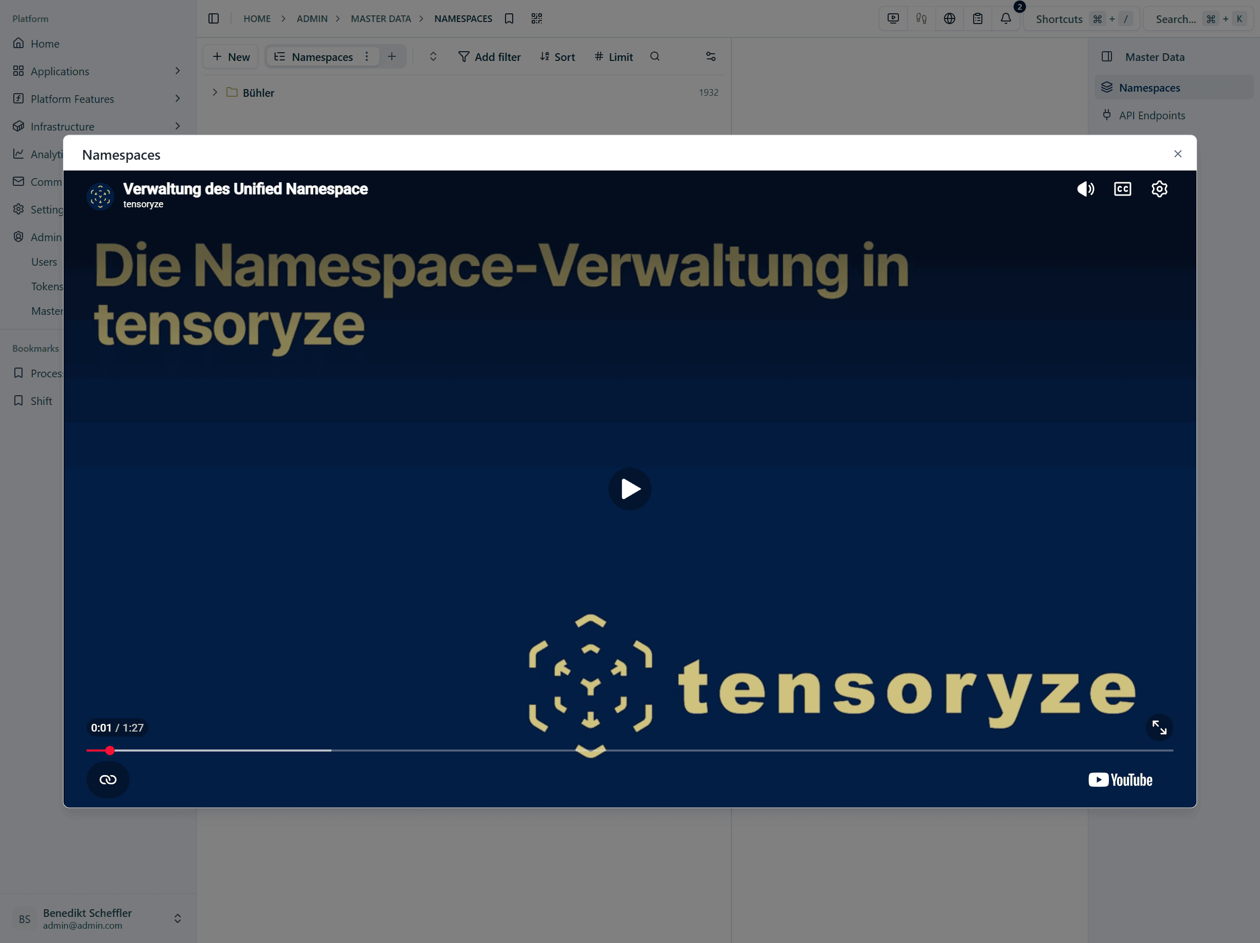 Video über Namespace-Verwaltung in tensorzyze für Zugänglichkeit.